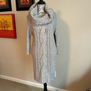 Source Unknown Light Gray Cable Knit Turtleneck Sweater Dress